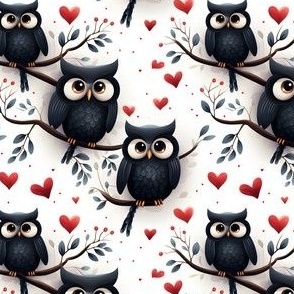 Black Owls & Hearts - small