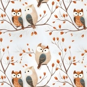 Cute Owls on Branches - small