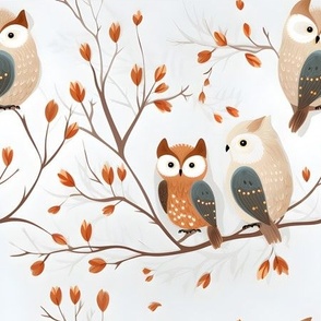 Cute Owls on Branches - medium