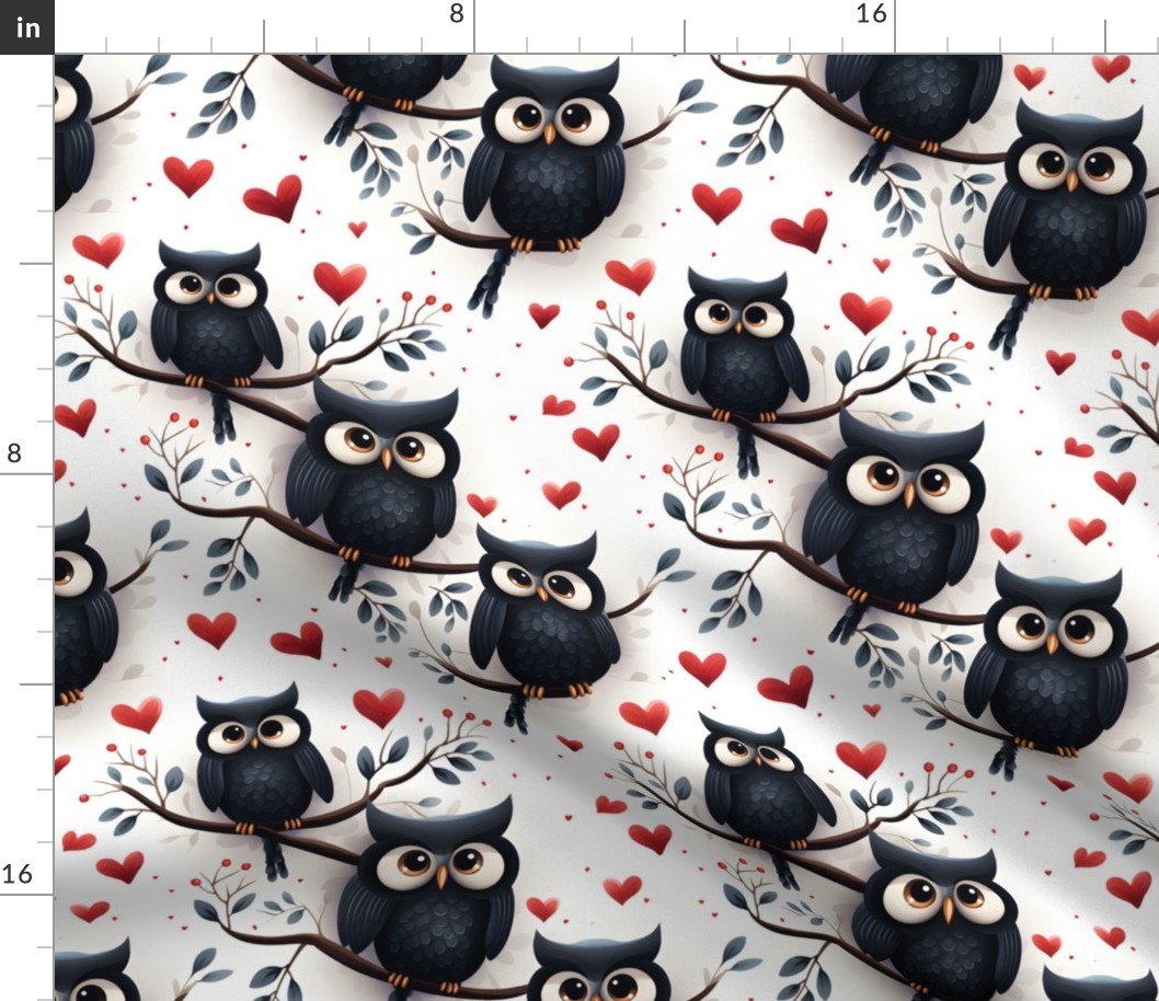 Black Owls & Hearts - medium