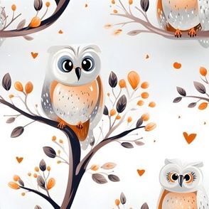 Silver & Orange Owls - medium