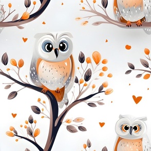 Silver & Orange Owls - large