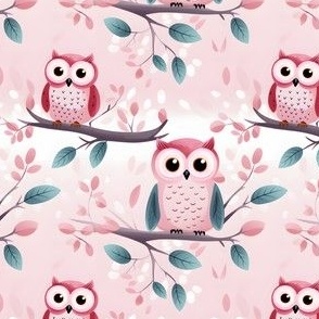 Pink & Teal Owls - small