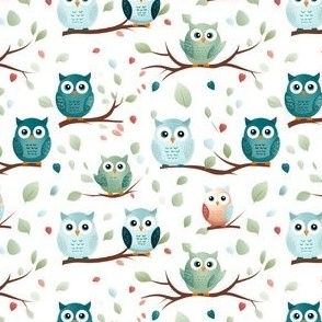 Multi Color Owls on Branches - small