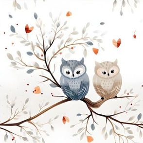 Gray & Brown Owls o Branch - medium