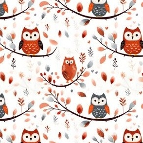 Multi Color Owls on White - small