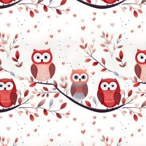 Red Owls on Branches - small