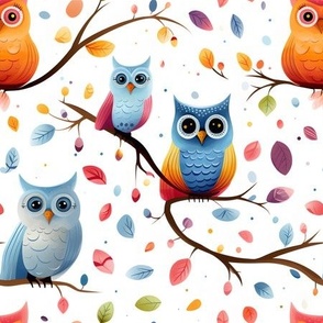 Blue & Orange Owls - medium