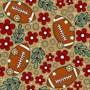 Large Scale Team Spirit Football Floral in San Francisco 49ers Colors Red Gold Black 