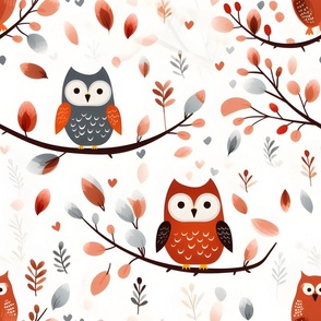 Multi Color Owls on Branches - large