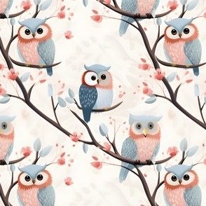 Pink & Gray Owls - small