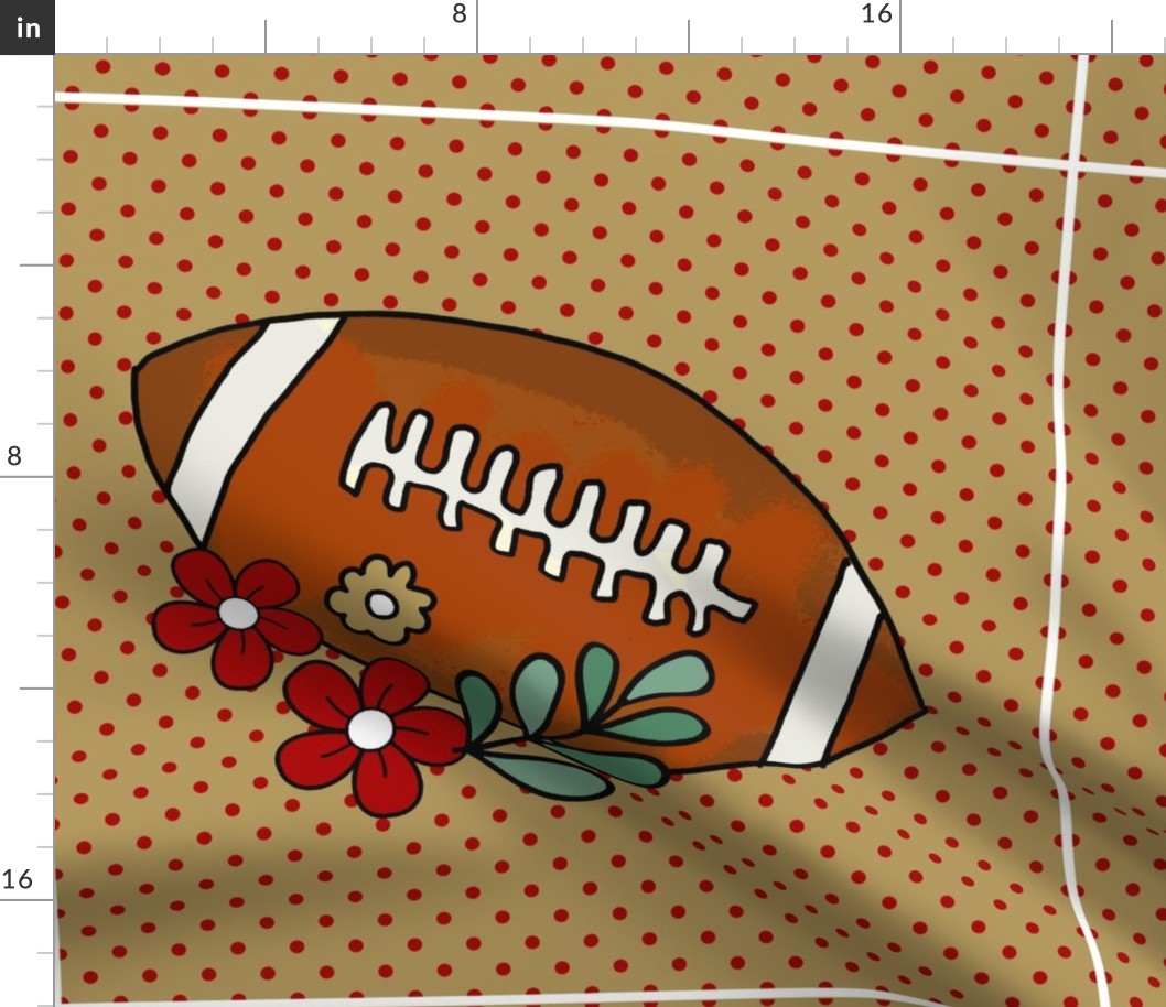 18x18 Panel Team Spirit Football and Flowers in San Francisco 49ers Colors Red Gold for DIY Throw Pillow Cushion Cover or Tote Bag