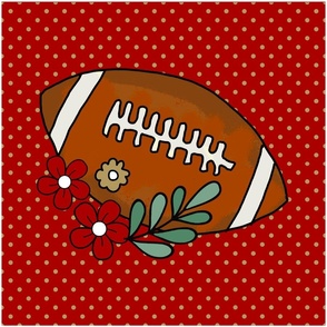 18x18 Panel Team Spirit Football and Flowers in San Francisco 49ers Colors Red Gold for DIY Throw Pillow Cushion Cover or Tote Bag