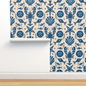 lobster and tidepool  shellfish friends blue wallpaper scale