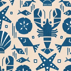 lobster and tidepool  shellfish friends blue wallpaper scale