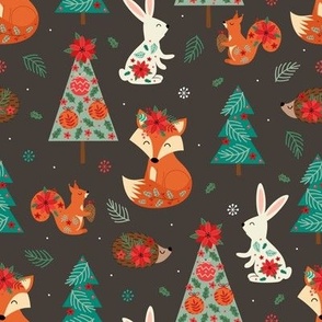  Christmas tree , fox, hare, squirrel, hedgehog