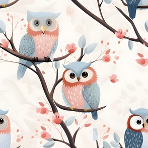 Pink & Gray Owls - large