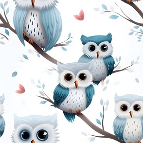 Blue & Gray Owls - large