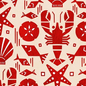 lobster and tidepool  shellfish friends red wallpaper scale