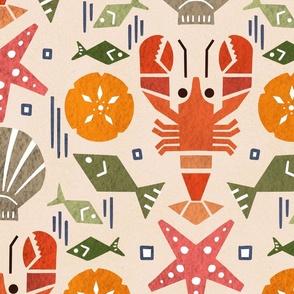 lobster and tidepool  shellfish friends wallpaper scale