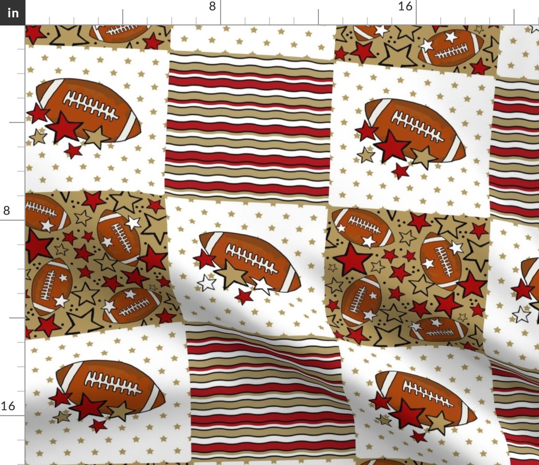 Bigger Patchwork 6" Squares Team Spirit Football San Francisco 49ers Colors Red Gold Black White for Cheater Quilt or Blanket