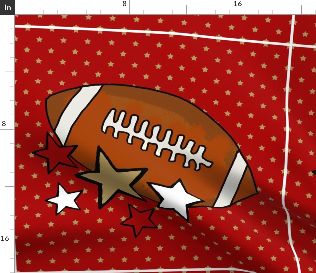 18x18 Panel Team Spirit Football and Stars in SAn Francisco 49ers Colors Red and Gold for DIY Throw Pillow Cushion Cover or Tote Bag (2)