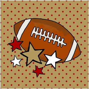 18x18 Panel Team Spirit Football and Stars in SAn Francisco 49ers Colors Red and Gold for DIY Throw Pillow Cushion Cover or Tote Bag