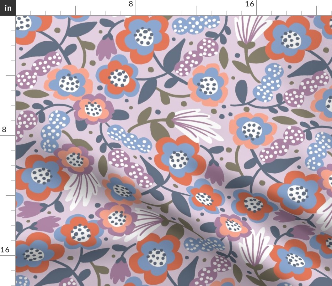 Scandinavian Inspired Floral - Pantone Intangible Tea Towel Challenge - Flowers Pattern - Purple - Blue - Novelty - Nursery - Botanical 