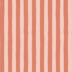 Coral Orange Red on Apricot Hand-drawn Organic Textured Stripes