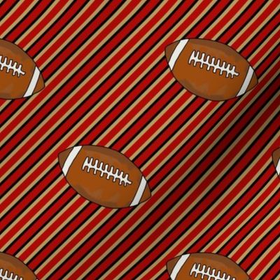 Smaller Scale Team Spirit Football Diagonal Sporty Stripes in San Francisco 49ers Colors Red Black Gold