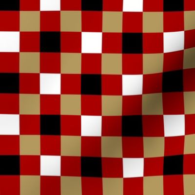 Small Scale Team Spirit Football Bold Checkerboard in San Francisco 49ers Colors Red Gold Black White
