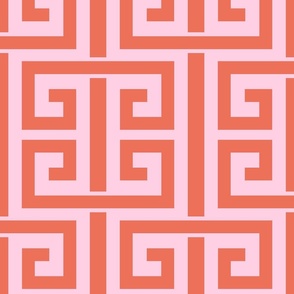 greek key/coral and pink/large