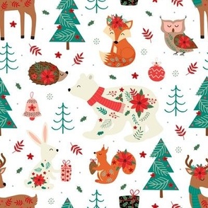  Christmas fox, hare, squirrel, owl, deer, polar bear on a white background