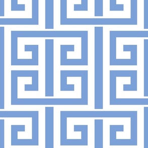 greek key/bright blue and pure white/large