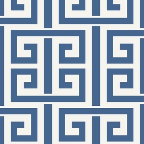 greek key/navy blue and offwhite/large