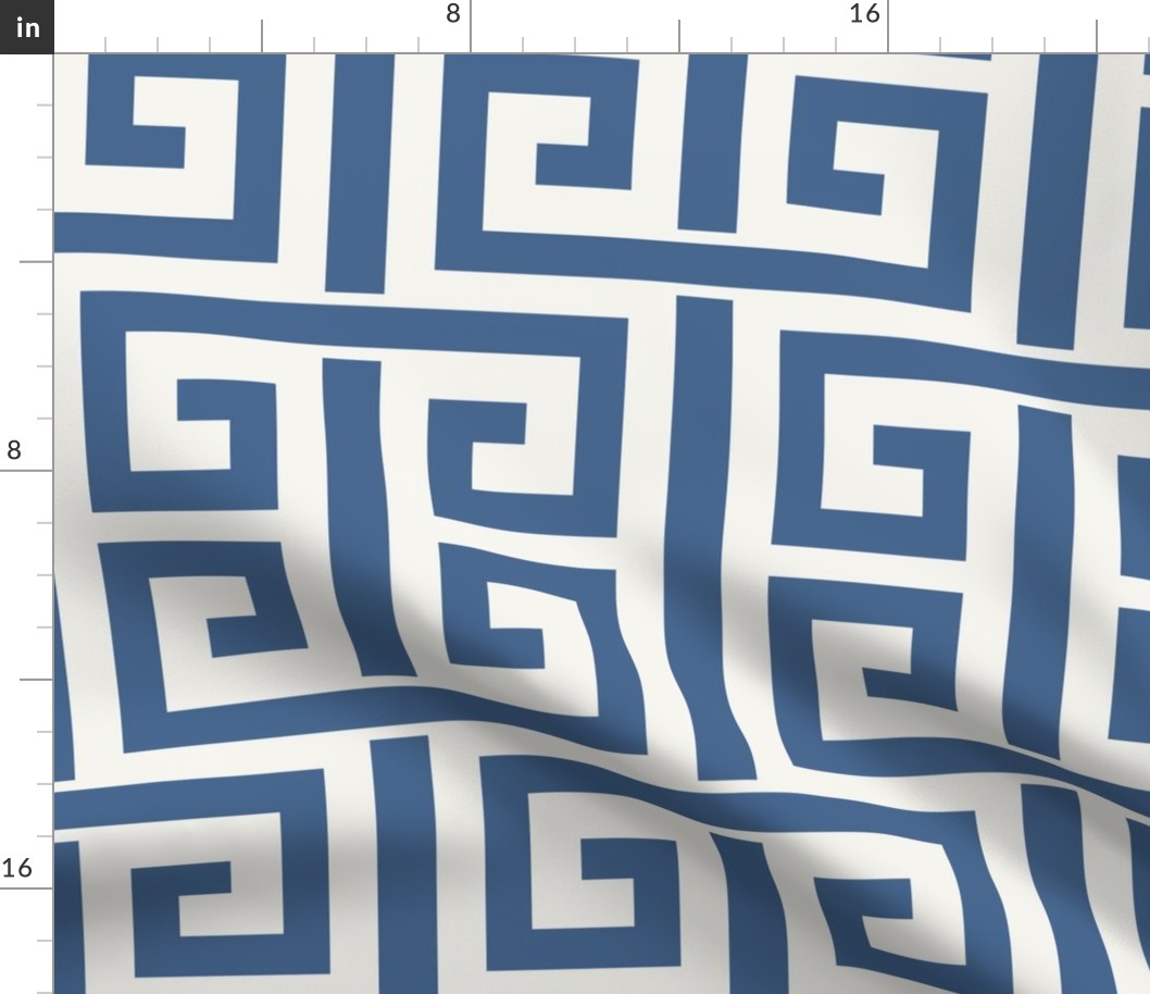 greek key/navy blue and offwhite/large