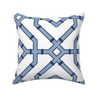 Chinoiserie bamboo trellis - Frost blue and navy blue on white (#FFFFFF) - extra large