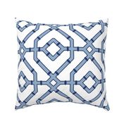 Chinoiserie bamboo trellis - Frost blue and navy blue on white (#FFFFFF) - extra large