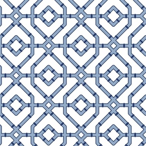 Chinoiserie bamboo trellis - Frost blue and navy blue on white (#FFFFFF) - medium