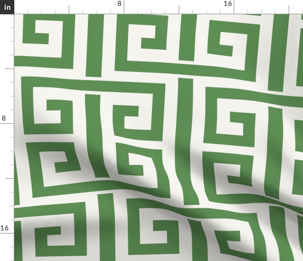 greek key/green and offwhite/large