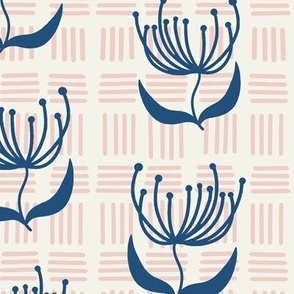 Large Whimsy Wildflowers in Navy Blue and Pink