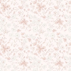 Neutral Sketchy Loose Floral in White and Rose on Blush Pink