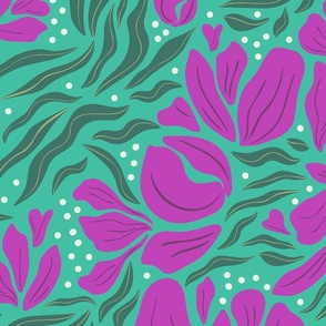 untamed garden - teal and purple - large