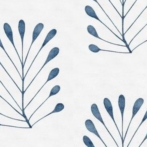 small scale // leaf - indigo blue and white - abstract watercolor botanical