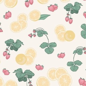 Pink Lemonade- Small Scale Vintage Strawberry plants & Lemons on mint