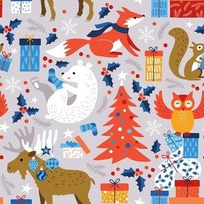 Christmas Winter Animals gray