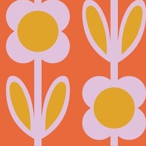60's retro geometric flowers in coral - Large scale