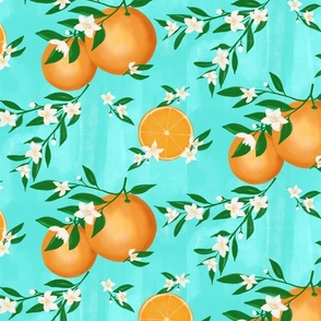 Orange Blossom on Painted Teal Background