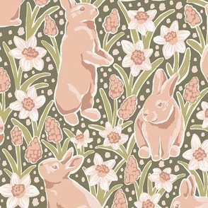 Bunnies in the Daffodils-MossGreen Large