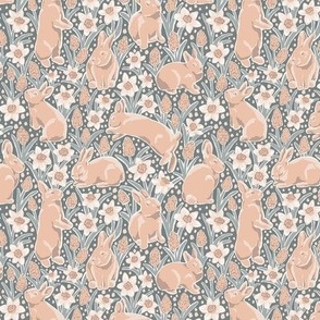 Bunnies in the Daffodils-WarmGrey Small